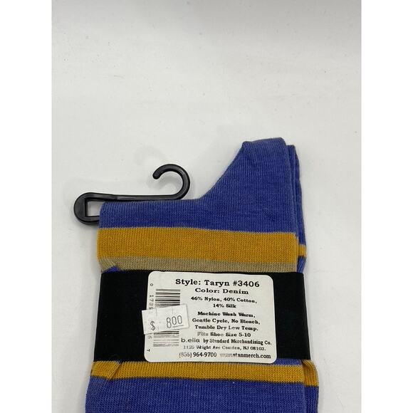 B.ELLA Women's Denim Blue-Gold Striped Knit Cotton-Blend Taryn Crew Socks SZ OS - Picture 6 of 8